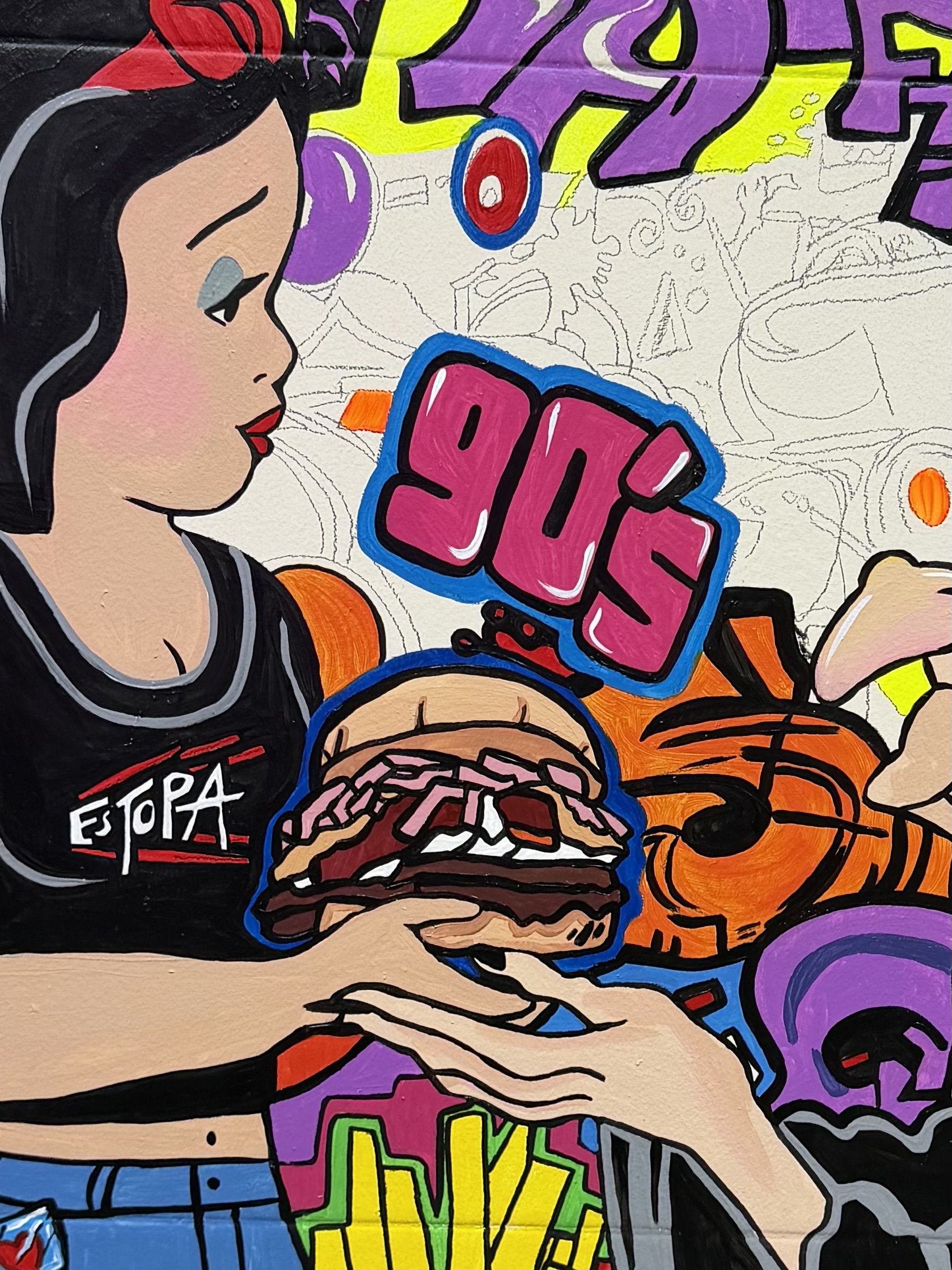mural en Hamburgueseria 90,s burger club